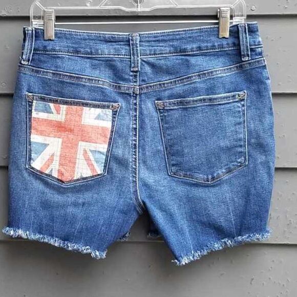Maurices Upcycled Distressed Jean Shorts with British Flag Pocket Medium - Picture 5 of 13